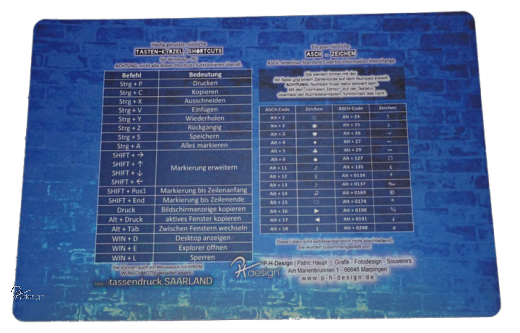 MAXI-Mousepad bzw. Tischset "SHORTCUTS"