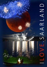 Postkarte I LOVE SAARLAND - Feuerwerk