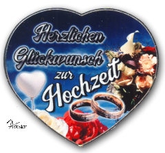 Deko-Magnet Metall Herzform - "HERZLICHEN GLCKWUNSCH zur HOCHZEIT"